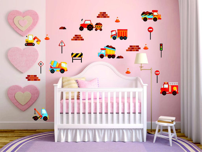 Wandtattoo Baustelle LKW Bagger Wandaufkleber Wandsticker Kinderzimmer Fahrzeuge Wandtattoo Skins4u