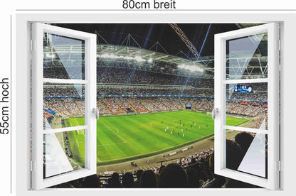 Offenes Fenster 3D Wandtattoo – Selbstklebender Wandaufkleber/Wandsticker – Motiv Fussball Stadion Wandtattoo skins4u   