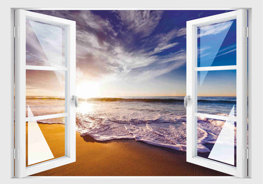 Offenes Fenster 3D Wandtattoo – Selbstklebender Wandaufkleber/Wandsticker – Motiv Meer Strand California Dreams Wandtattoo skins4u   