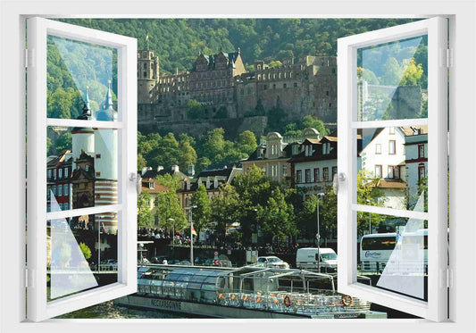 Offenes Fenster 3D Wandtattoo – Selbstklebender Wandaufkleber/Wandsticker – Motiv Heidelberger Schloß Wandtattoo skins4u   