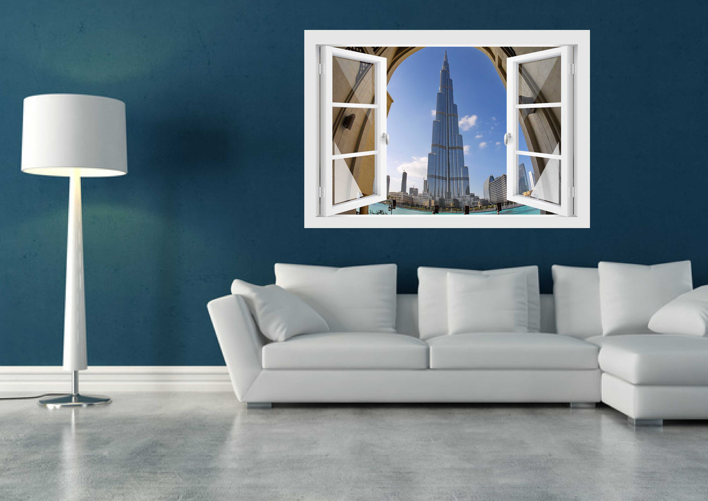 Offenes Fenster 3D Wandtattoo – Selbstklebender Wandaufkleber/Wandsticker – Motiv Dubai Burj Khalifa Wandtattoo skins4u   