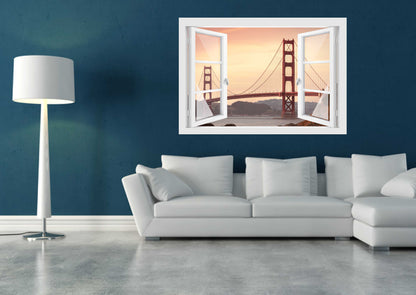 Offenes Fenster 3D Wandtattoo – Selbstklebender Wandaufkleber/Wandsticker – Motiv Golden Gate Bridge Wandtattoo skins4u   