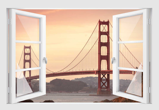 Offenes Fenster 3D Wandtattoo – Selbstklebender Wandaufkleber/Wandsticker – Motiv Golden Gate Bridge Wandtattoo skins4u   