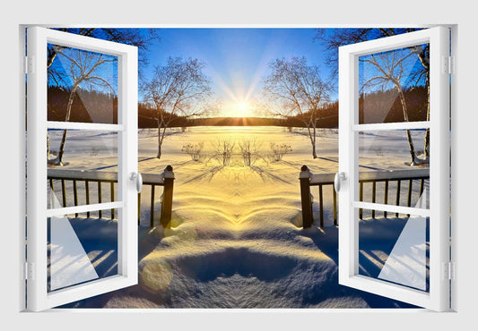 Offenes Fenster 3D Wandtattoo – Selbstklebender Wandaufkleber/Wandsticker – Motiv Winter Sunset Wandtattoo skins4u   