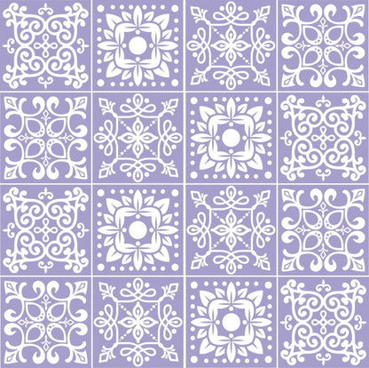 Fliesenaufkleber für Küche, Bad und WC selbstklebende Badfliesen Folien Druck Vintage Style 12 Stück Aufkleber Skins4u 10x10cm Stencil Flieder