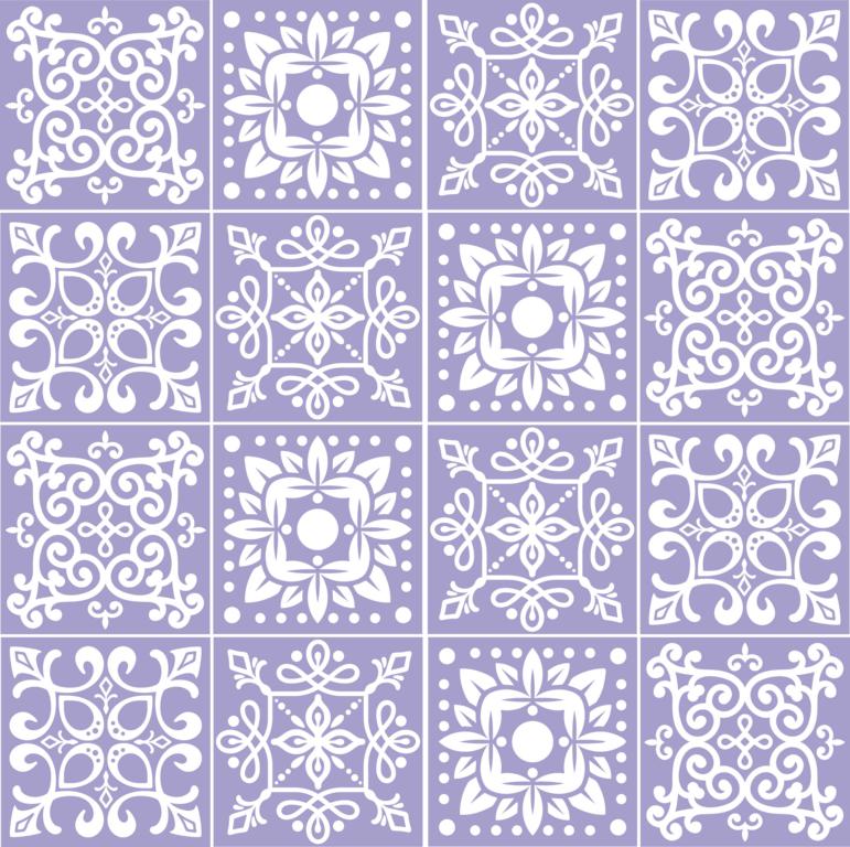 Fliesenaufkleber für Küche, Bad und WC selbstklebende Badfliesen Folien Druck Vintage Style 12 Stück Aufkleber Skins4u 15x15cm Stencil Flieder