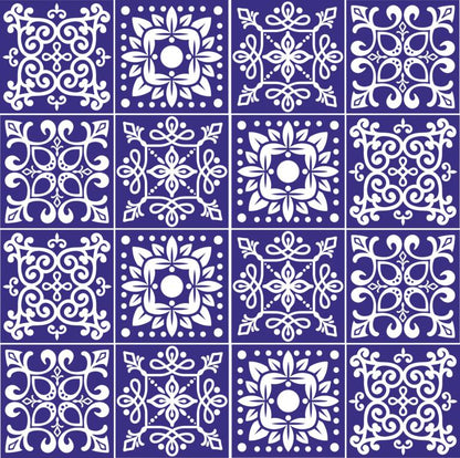 Fliesenaufkleber für Küche, Bad und WC selbstklebende Badfliesen Folien Druck Vintage Style 12 Stück Aufkleber Skins4u 10x10cm Stencil Dunkelblau