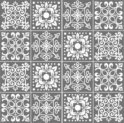 Fliesenaufkleber für Küche, Bad und WC selbstklebende Badfliesen Folien Druck Vintage Style 12 Stück Aufkleber Skins4u 15x15cm Stencil Dunkelgrau