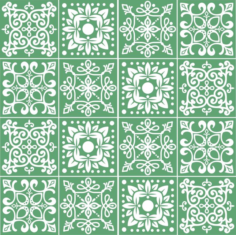 Fliesenaufkleber für Küche, Bad und WC selbstklebende Badfliesen Folien Druck Vintage Style 12 Stück Aufkleber Skins4u 15x15cm Stencil Frühlingsgrün