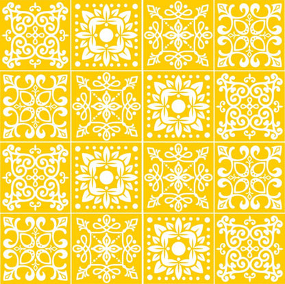 Fliesenaufkleber für Küche, Bad und WC selbstklebende Badfliesen Folien Druck Vintage Style 12 Stück Aufkleber Skins4u 10x10cm Stencil Gelb