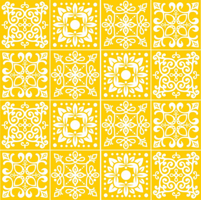 Fliesenaufkleber für Küche, Bad und WC selbstklebende Badfliesen Folien Druck Vintage Style 12 Stück Aufkleber Skins4u 15x15cm Stencil Gelb