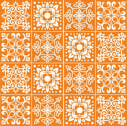 Fliesenaufkleber für Küche, Bad und WC selbstklebende Badfliesen Folien Druck Vintage Style 12 Stück Aufkleber Skins4u 10x10cm Stencil Orange