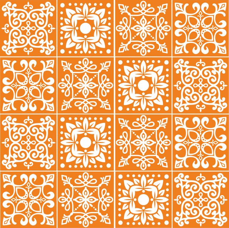 Fliesenaufkleber für Küche, Bad und WC selbstklebende Badfliesen Folien Druck Vintage Style 12 Stück Aufkleber Skins4u 10x10cm Stencil Orange