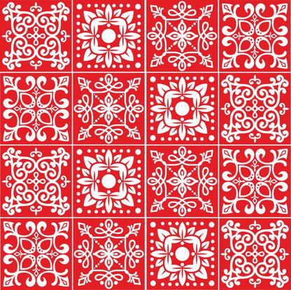 Fliesenaufkleber für Küche, Bad und WC selbstklebende Badfliesen Folien Druck Vintage Style 12 Stück Aufkleber Skins4u 15x15cm Stencil Rot