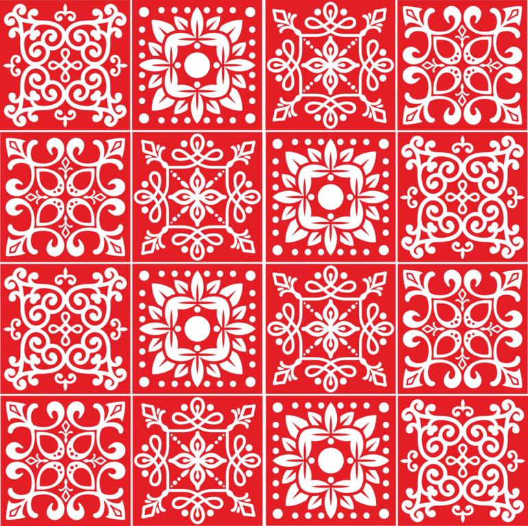 Fliesenaufkleber für Küche, Bad und WC selbstklebende Badfliesen Folien Druck Vintage Style 12 Stück Aufkleber Skins4u 15x15cm Stencil Rot