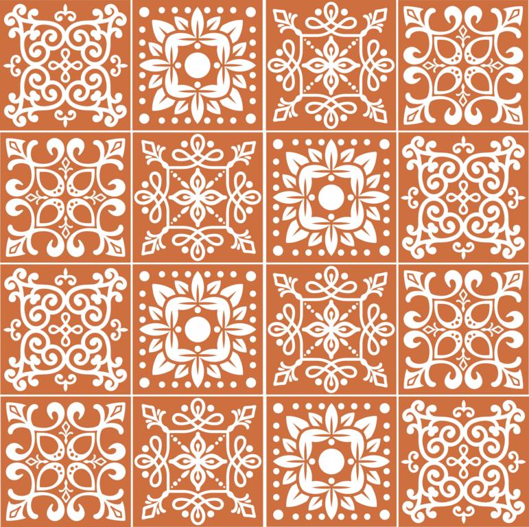 Fliesenaufkleber für Küche, Bad und WC selbstklebende Badfliesen Folien Druck Vintage Style 12 Stück Aufkleber Skins4u 10x10cm Stencil Ziegelrot