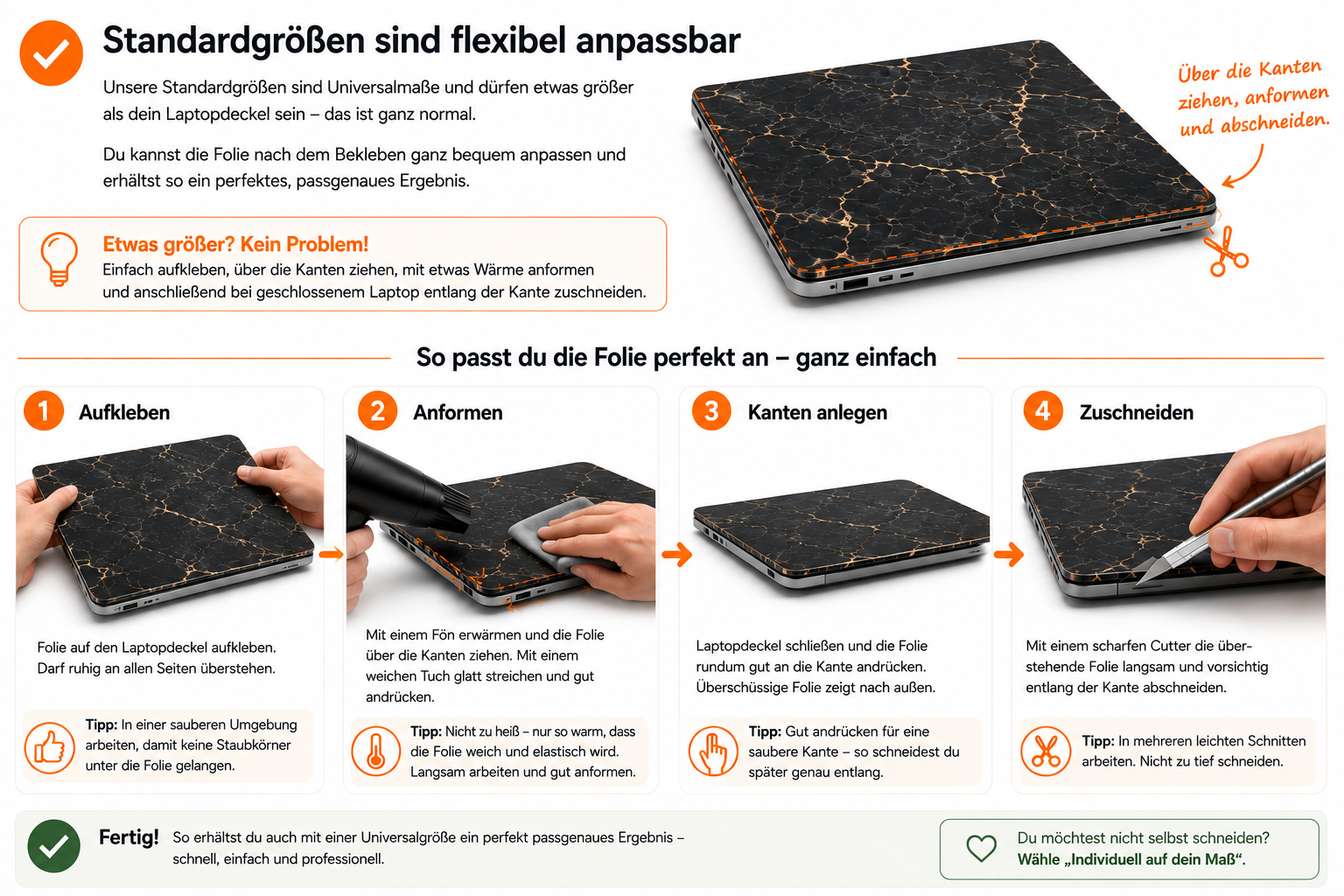 So passt du eine universelle Laptopfolie an