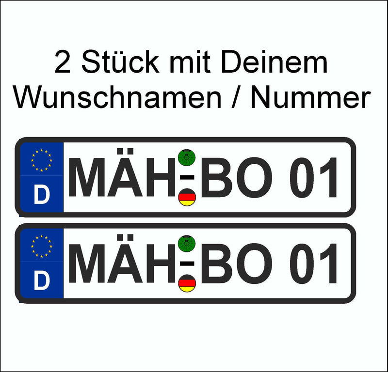 Wunsch Kennzeichen Nummernschild Aufkleber Mähroboter, Saugroboter, Wischroboter, Kettcar, Roller personalisiert mit Deinem Wunschnamen individuell gestalten Aufkleber Skins4u