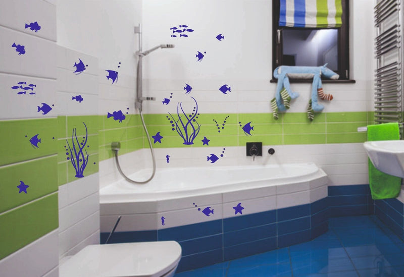 Bad Deko Wandtattoo XXL Set Unterwasserwelt Fische Badezimmer WC Fliesen Dusche