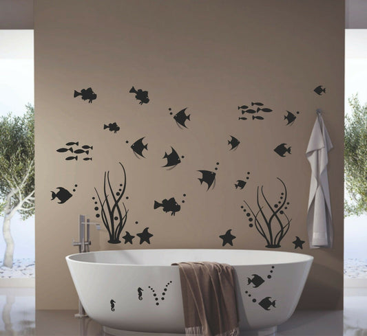Bad Deko Wandtattoo XXL Set Unterwasserwelt Fische Badezimmer WC Fliesen Dusche Aufkleber Skins4u