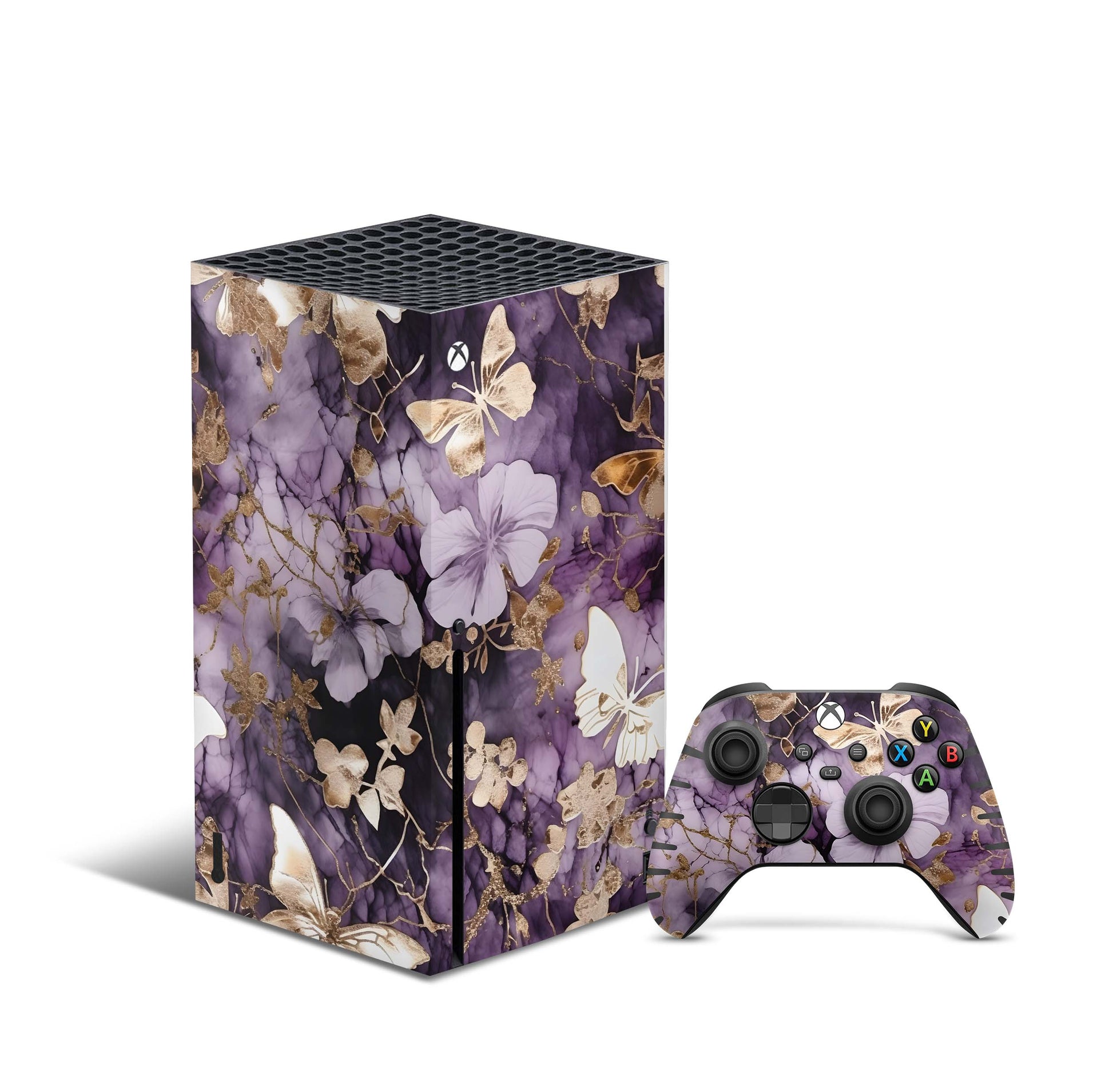 Xbox Series X Skin Aufkleber Design Schutzfolie Vinyl - Flowers-And-Butterfly Aufkleber Skins4u