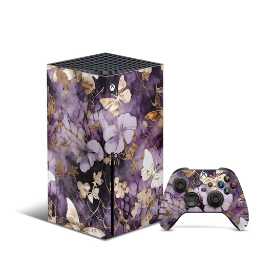 Xbox Series X Skin Aufkleber Design Schutzfolie Vinyl - Flowers-And-Butterfly Aufkleber Skins4u
