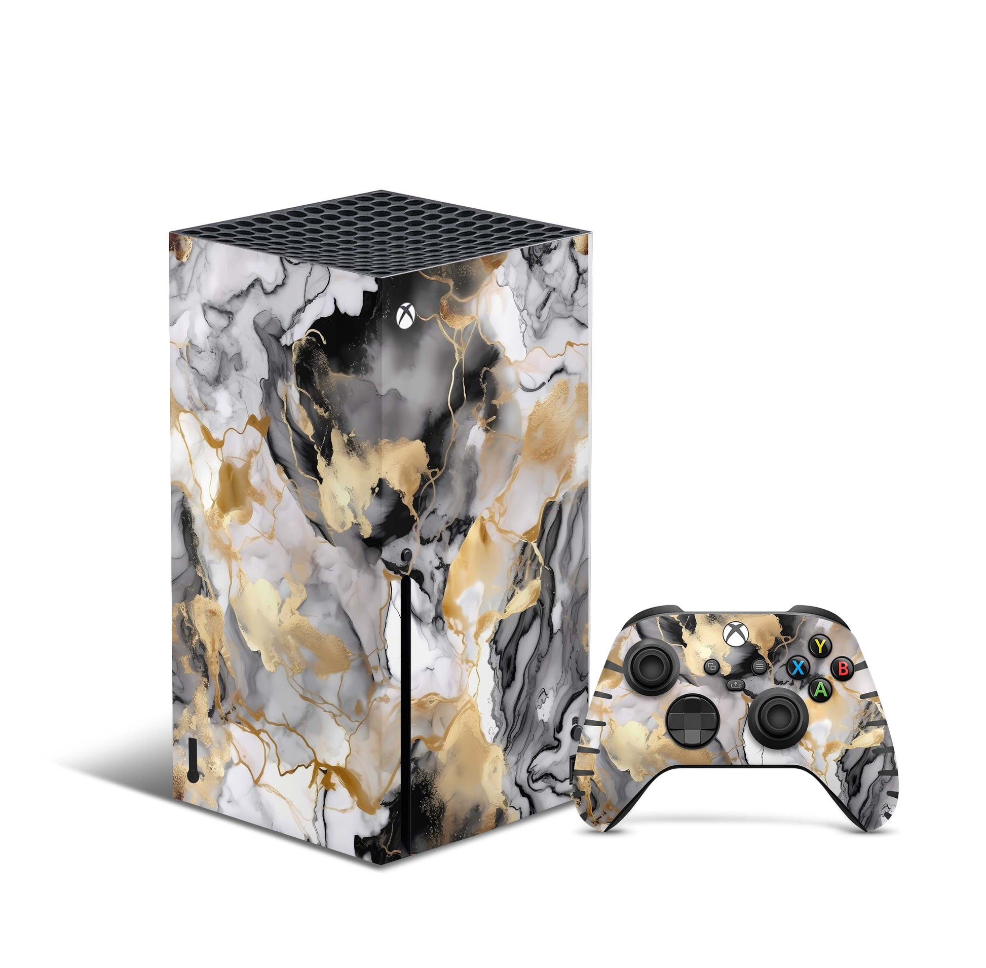Xbox Series X Skin Aufkleber Design Schutzfolie Vinyl - Marmor-Gold-Black Aufkleber Skins4u