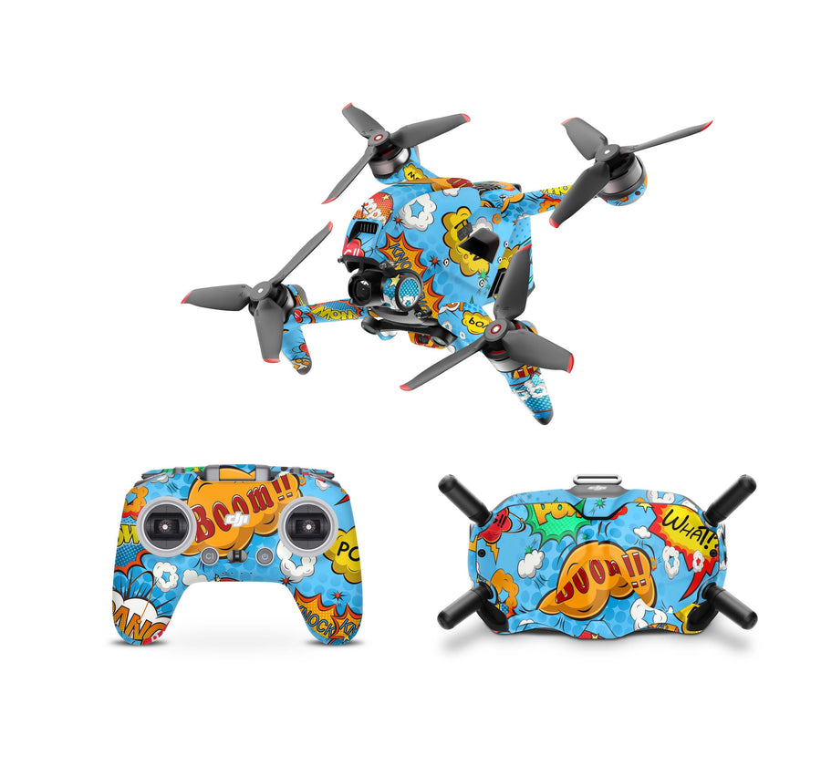 DJI FPV Skin Drohnen Folie DJI Skins für Goggles 2 und DJI Controller Comics blau Elektronik-Sticker & -Aufkleber Skins4u DJI FPV Drohne + Controller + Goggles 2 1 