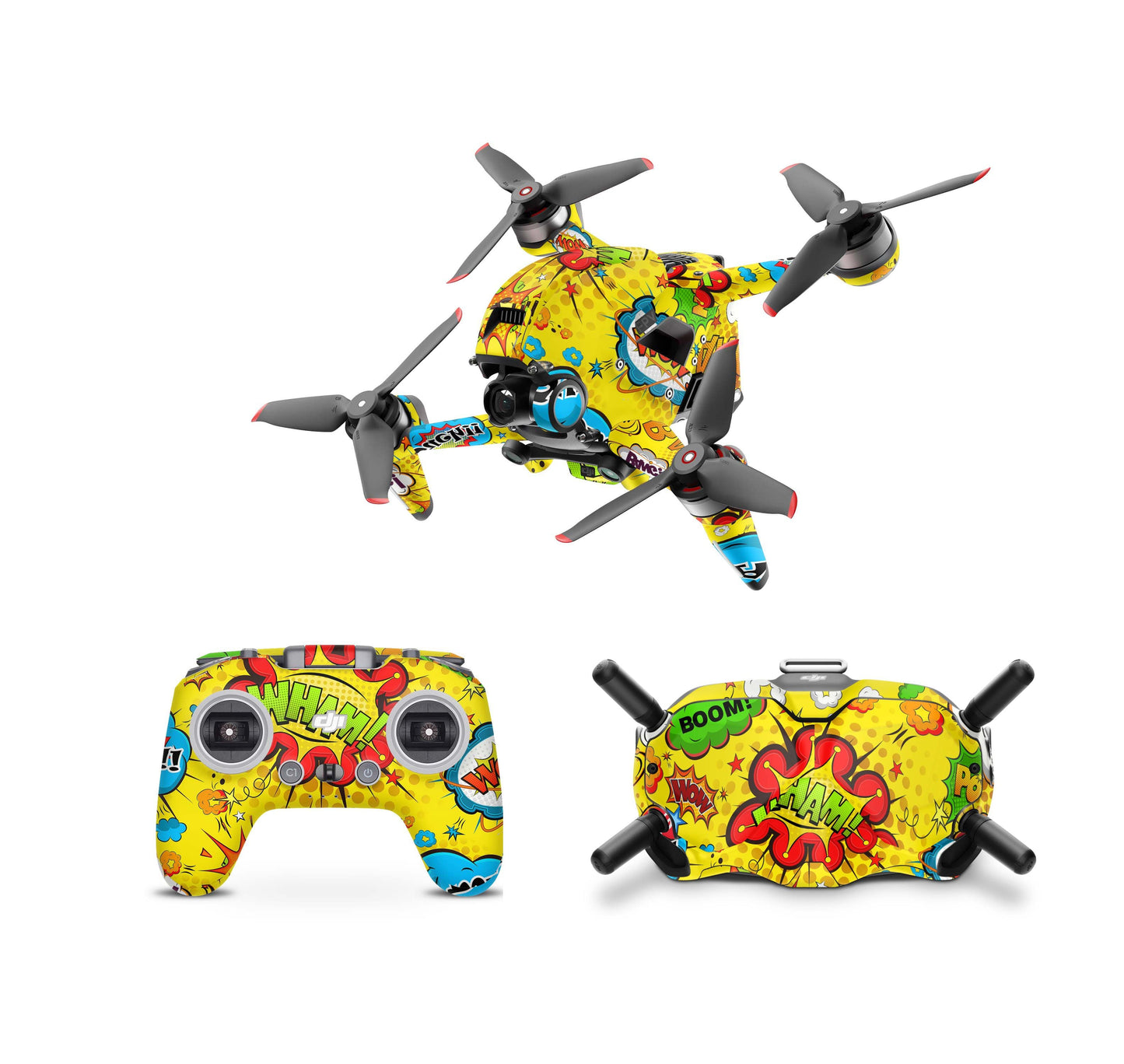 DJI FPV Skin Drohnen Folie DJI Skins für Goggles 2 und DJI Controller Comics gelb Elektronik-Sticker & -Aufkleber Skins4u DJI FPV Drohne + Controller + Goggles 2 1 