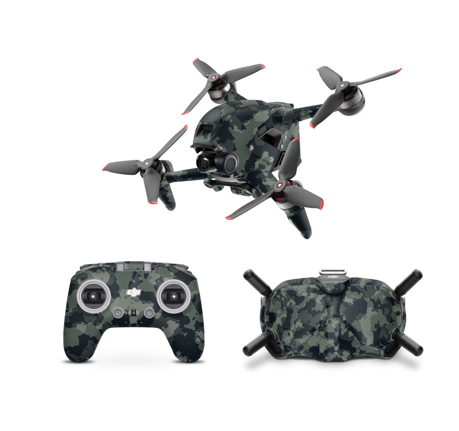 DJI FPV Skin Drohnen Folie DJI Skins für Goggles 2 und DJI Controller Dark Camouflage Elektronik-Sticker & -Aufkleber Skins4u DJI FPV Drohne + Controller + Goggles 2 1 