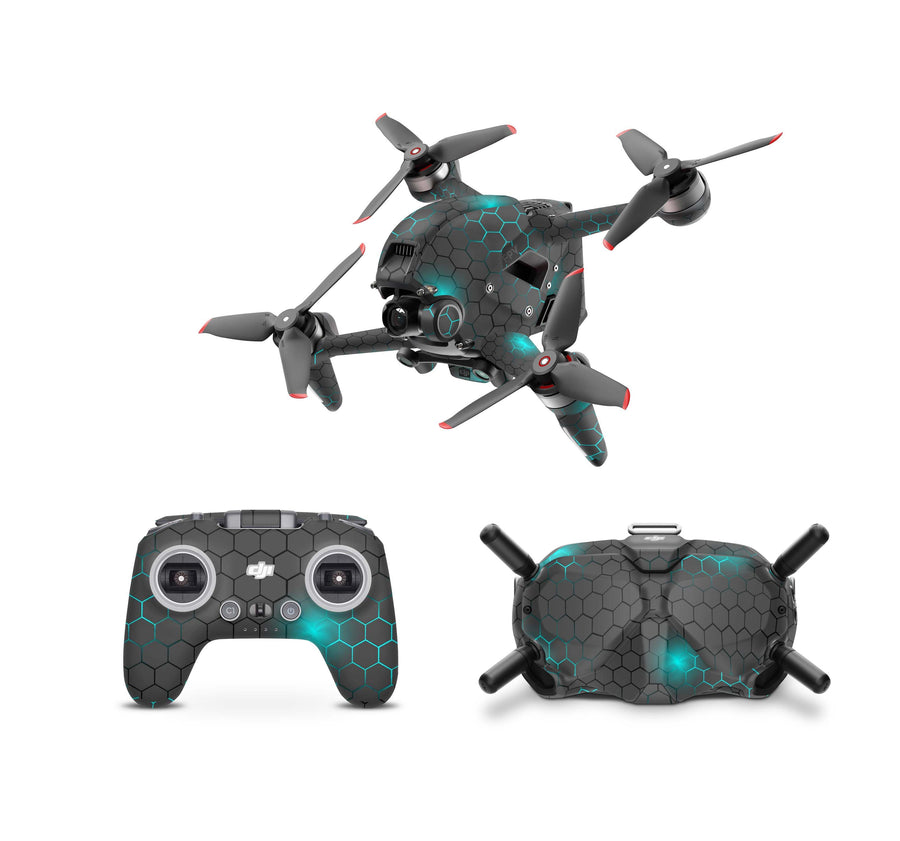 DJI FPV Skin Drohnen Folie DJI Skins für Goggles 2 und DJI Controller Exo small blau Elektronik-Sticker & -Aufkleber Skins4u DJI FPV Drohne + Controller + Goggles 2 1 