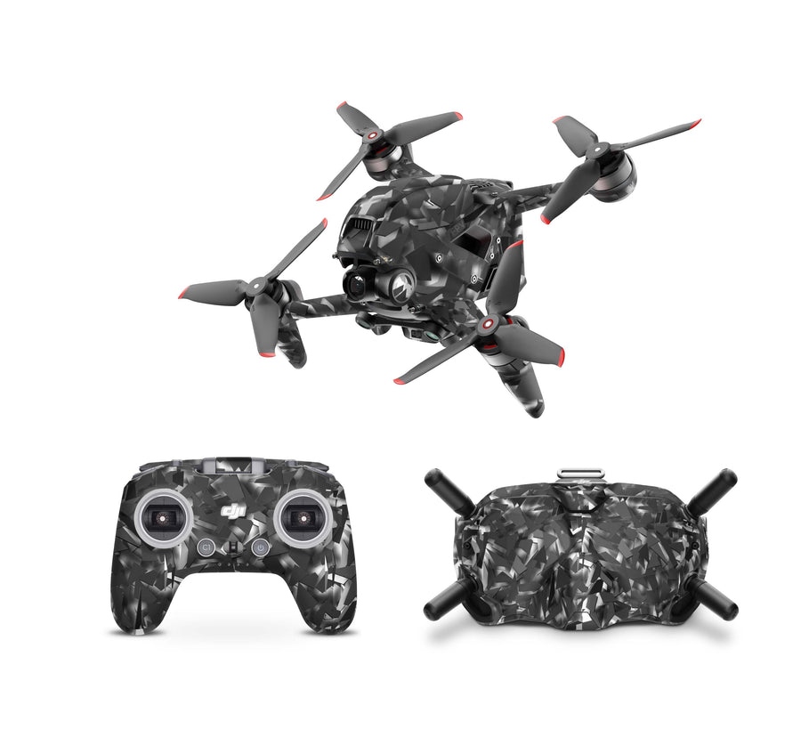 DJI FPV Skin Drohnen Folie DJI Skins für Goggles 2 und DJI Controller Shattered Grey Elektronik-Sticker & -Aufkleber Skins4u DJI FPV Drohne + Controller + Goggles 2 1 