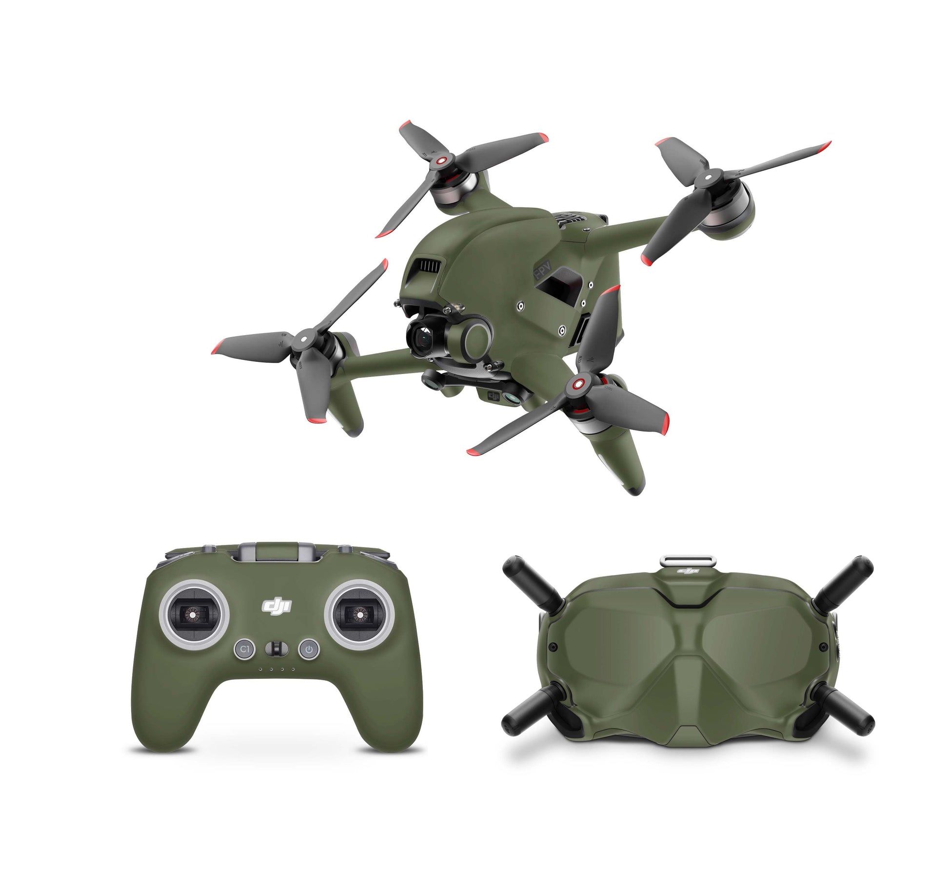 DJI FPV Skin Drohnen Folie DJI Skins für Goggles 2 und DJI Controller matt olive Elektronik-Sticker & -Aufkleber Skins4u DJI FPV Drohne + Controller + Goggles 2 1 