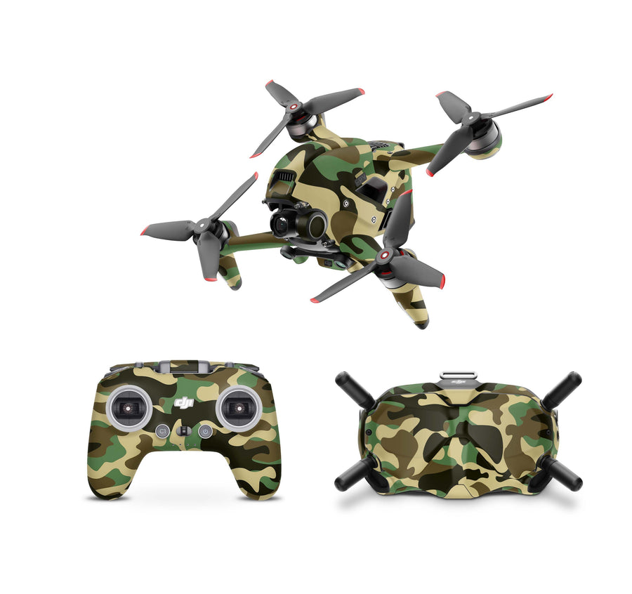 DJI FPV Skin Drohnen Folie DJI Skins für Goggles 2 und DJI Controller Wood Camouflage Elektronik-Sticker & -Aufkleber Skins4u DJI FPV Drohne + Controller + Goggles 2 1 