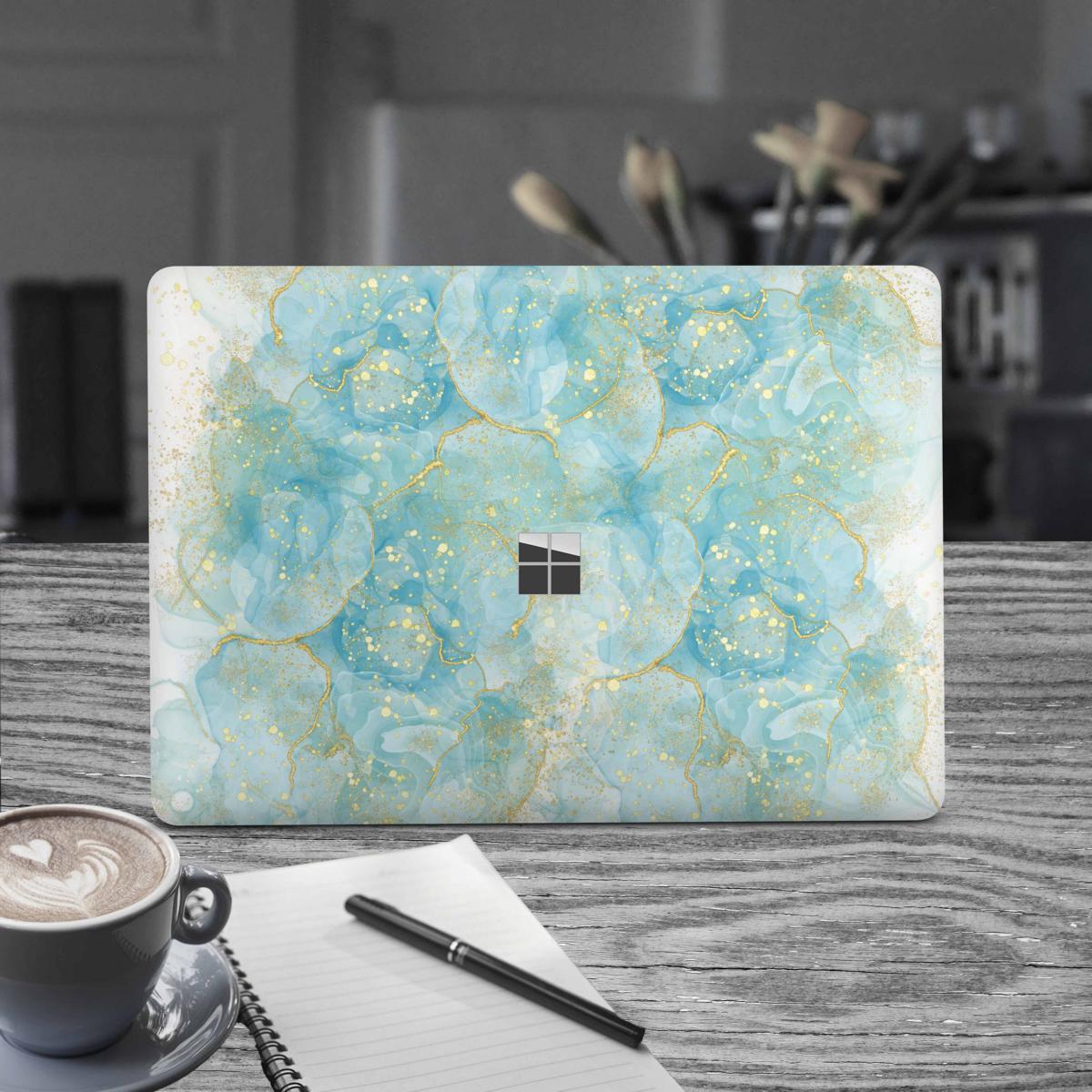 Microsoft Surface Laptop Studio Premium Vinylfolie Kratzerschutz Design Türkis Gold Elektronik-Sticker & -Aufkleber Skins4u   