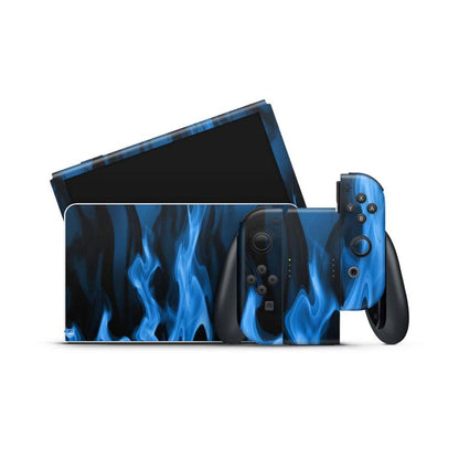 Nintendo Switch Skins Aufkleber Design Schutz Folie Sticker Cover Set Aufkleber Skins4u Blaue Flammen  