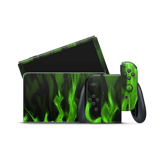 Nintendo Switch Skin Wrap Aufkleber Vinyl Skins Folie Design Grüne Flammen Aufkleber Skins4u   