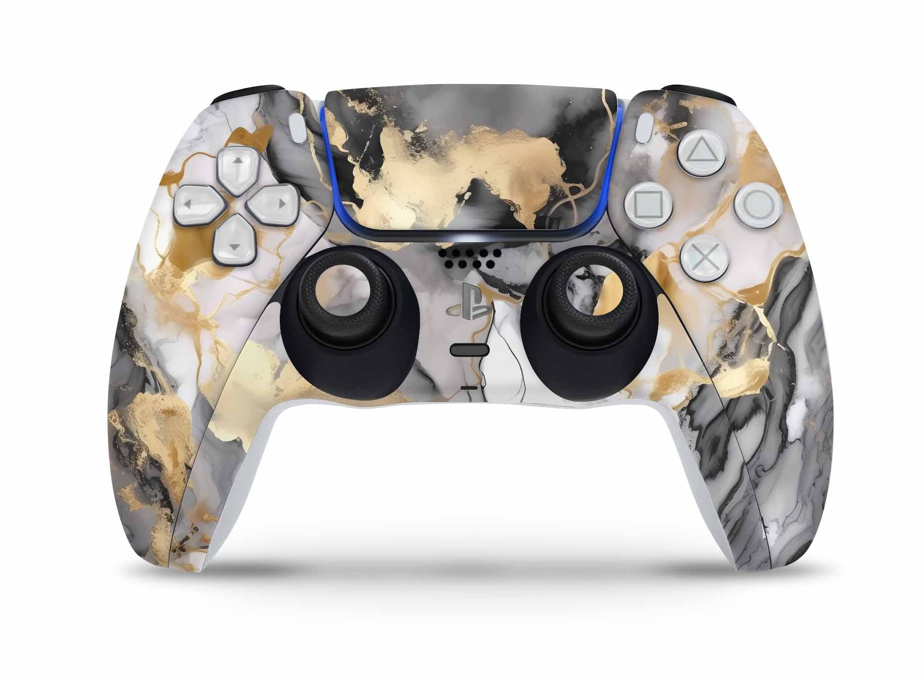 PS5 Controller Skin Vinyl Design Schutzfolie individualisiere Playstation 5 Gamepad Marmor gold black Aufkleber skins4u   