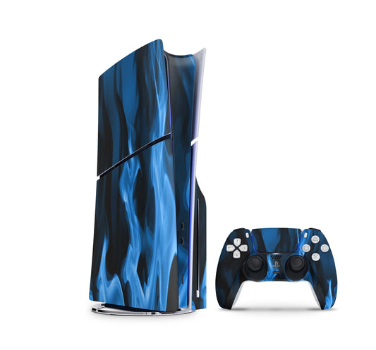 PS5 Slim Skins Disk Edition Aufkleber Design Premium Playstation 5 Skin + PS5 Controller Skin Blaue Flammen Aufkleber skins4u   