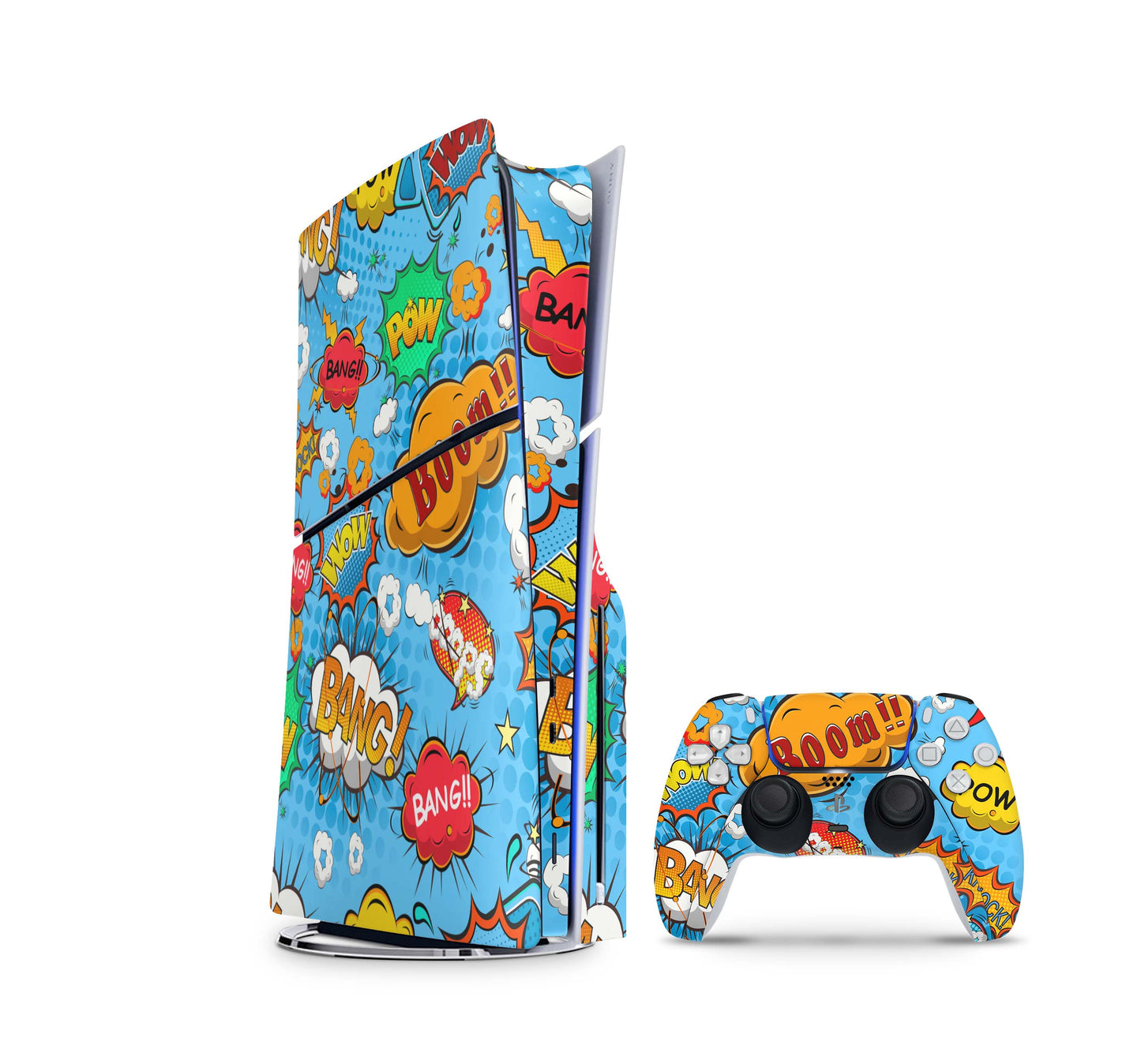 PS5 Slim Skins Disk Edition Aufkleber Design Premium Playstation 5 Skin + PS5 Controller Skin Comics blau Aufkleber skins4u   