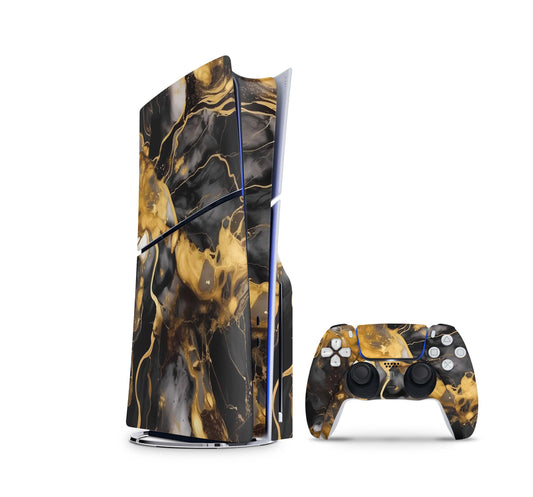 PS5 Slim Skins Disk Edition Aufkleber Design Premium Playstation 5 Skin + PS5 Controller Skin Dark gold Aufkleber skins4u   