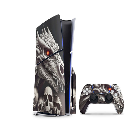 PS5 Slim Skins Disk Edition Aufkleber Design Premium Playstation 5 Skin + PS5 Controller Skin Dragon Skull Aufkleber skins4u   
