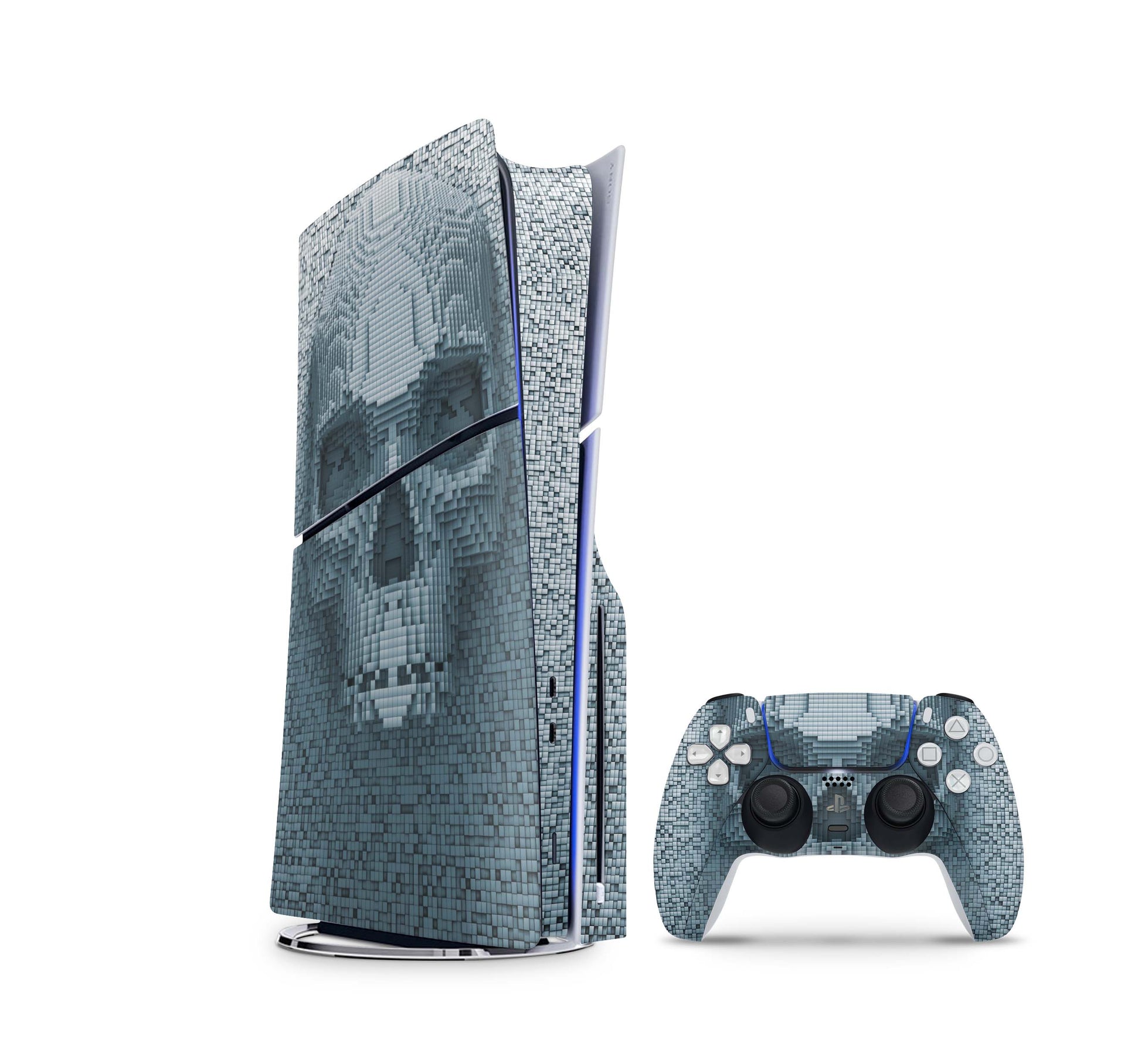 PS5 Slim Skins Disk Edition Aufkleber Design Premium Playstation 5 Skin + PS5 Controller Skin Pixel Skull Aufkleber skins4u   