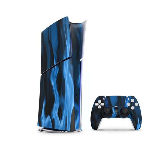PS5 Slim Skins DIGITAL Edition Aufkleber Design Premium Playstation 5 Skin + PS5 Controller Skin Blaue Flammen Aufkleber skins4u   