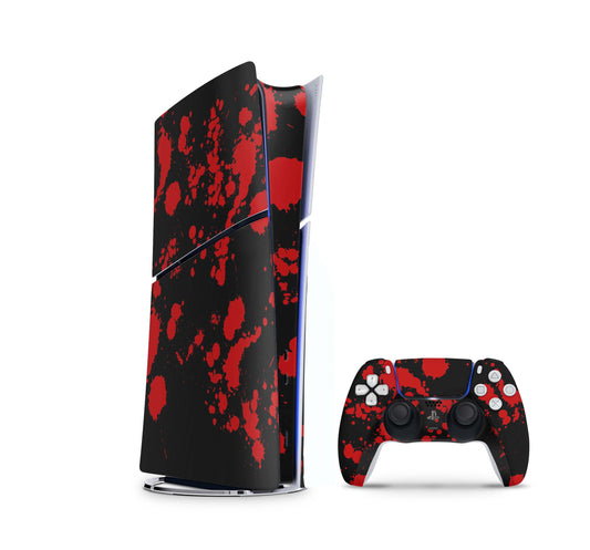 PS5 Slim Skins DIGITAL Edition Aufkleber Design Premium Playstation 5 Skin + PS5 Controller Skin Blood black Aufkleber skins4u   
