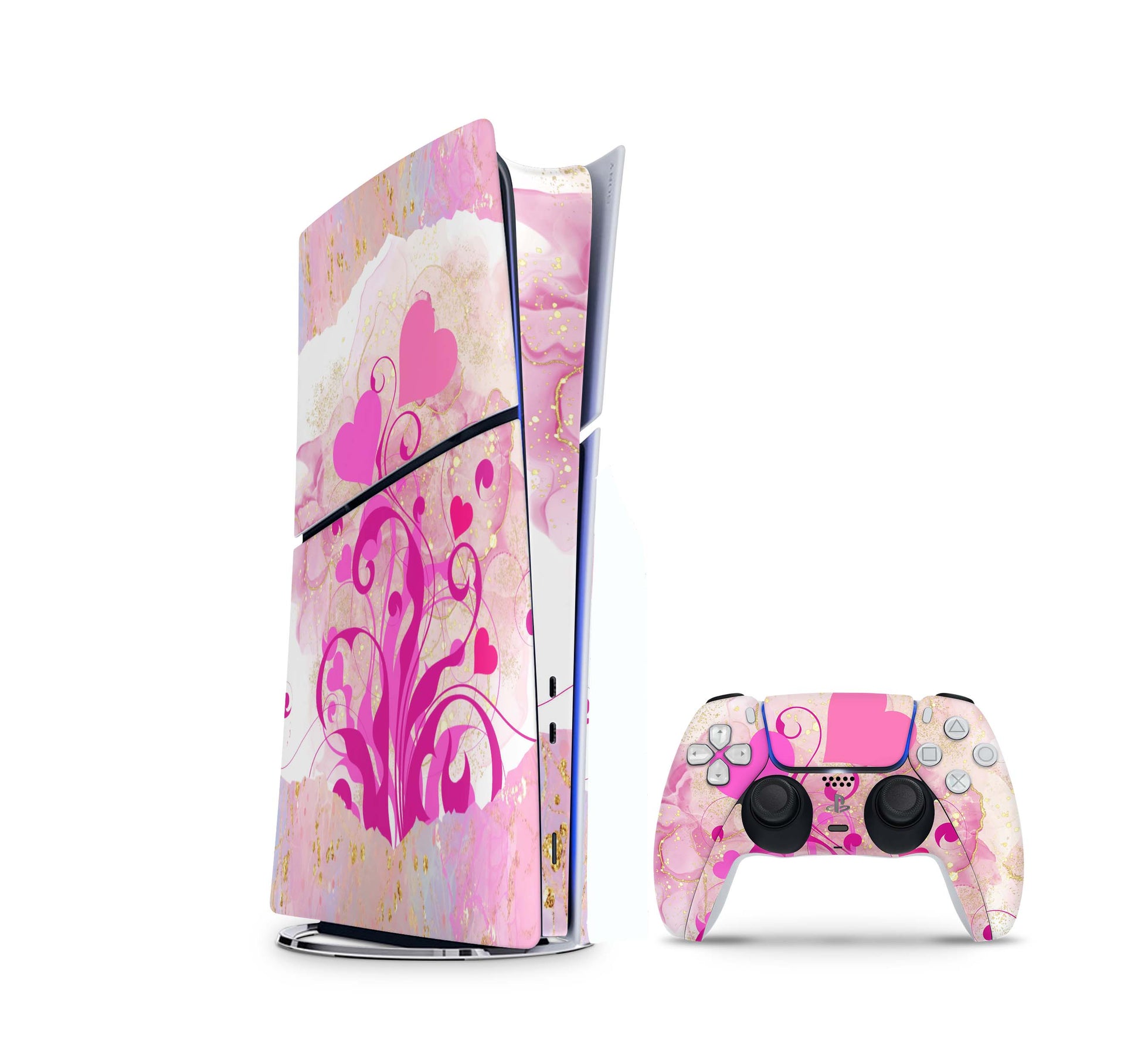 PS5 Slim Skins DIGITAL Edition Aufkleber Design Premium Playstation 5 Skin + PS5 Controller Skin Boarder Hearts Aufkleber skins4u   