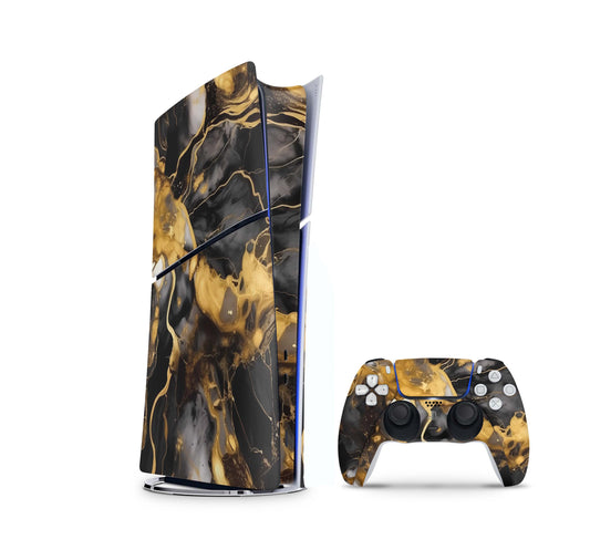 PS5 Slim Skins DIGITAL Edition Aufkleber Design Premium Playstation 5 Skin + PS5 Controller Skin Dark gold Aufkleber skins4u   