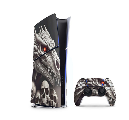 PS5 Slim Skins DIGITAL Edition Aufkleber Design Premium Playstation 5 Skin + PS5 Controller Skin Dragon Skull Aufkleber skins4u   