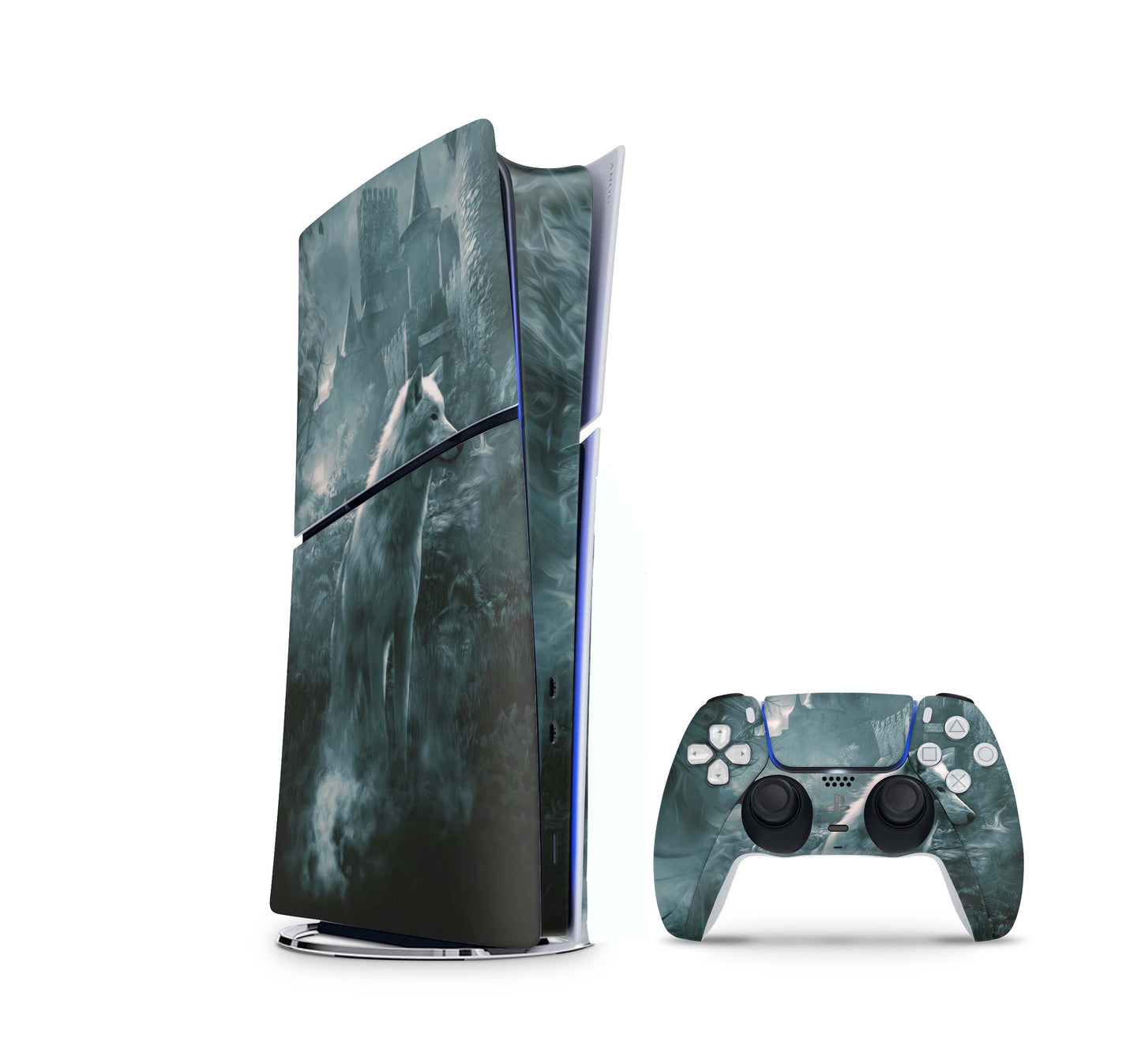 PS5 Slim Skins DIGITAL Edition Aufkleber Design Premium Playstation 5 Skin + PS5 Controller Skin Ghost Wolf Aufkleber skins4u   