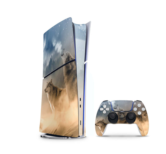 PS5 Slim Skins DIGITAL Edition Aufkleber Design Premium Playstation 5 Skin + PS5 Controller Skin Howling Moon Aufkleber skins4u   